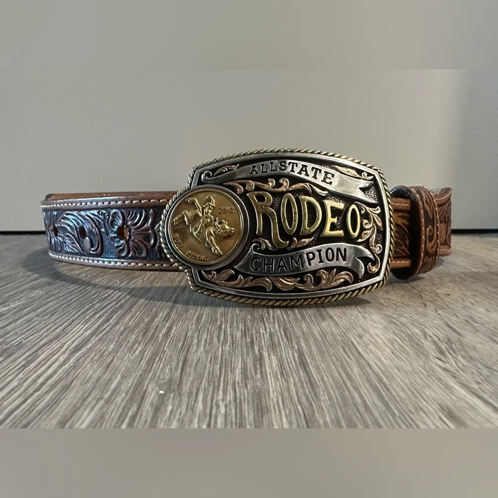 Tony Lama Kids Belt Tan Tooled Lil' Champ Buckle C60154